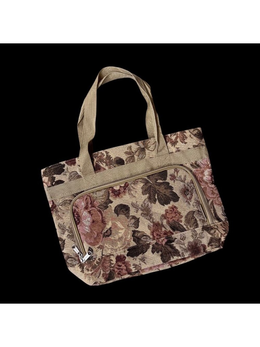 Vintage Floral Tapestry Tote Bag Pink Rose Flowers Travel Bovano USA Cottage 90s